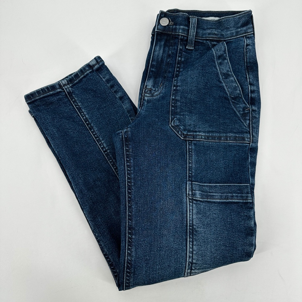 J Crew Premium Edition Straight‎ Leg Cargo Jeans Dark Wash Petite 24P Denim
